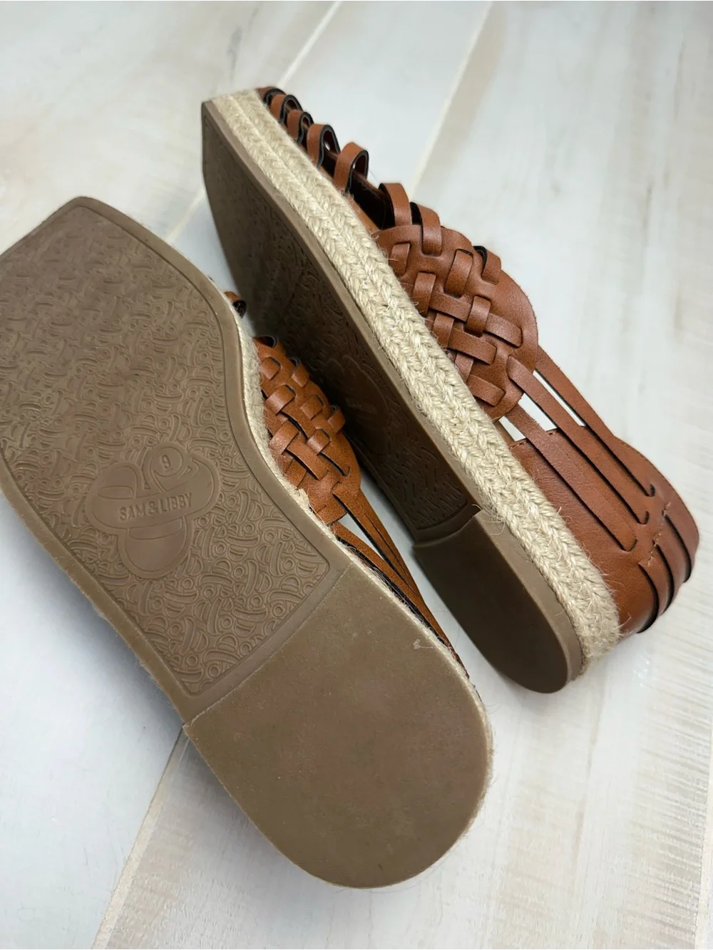 Sam & Libby Tan Woven Leather Slip-On Espadrilles
